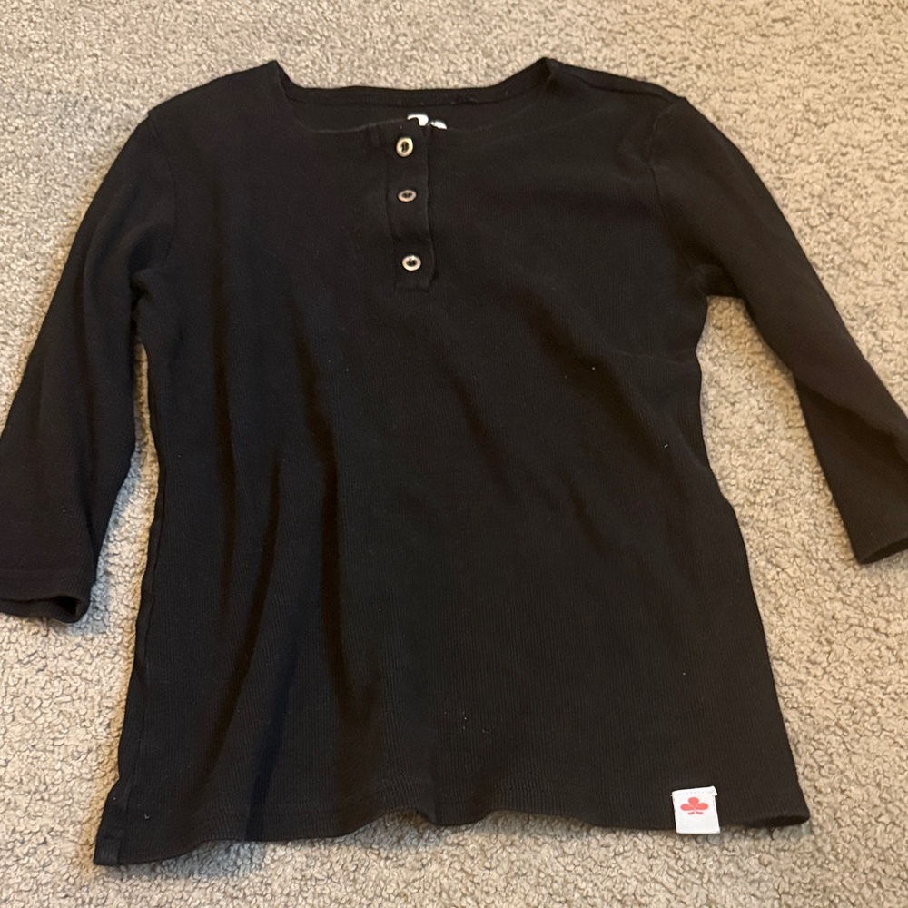 Black 3/4 sleeve Kids Henley Shirt three bows size 10